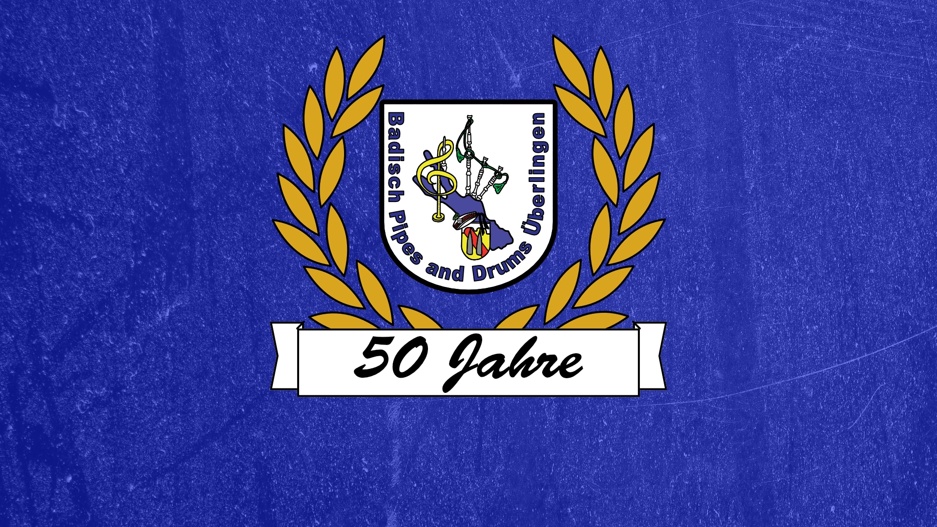 Jubiläumsbanner der Badisch Pipes and Drums